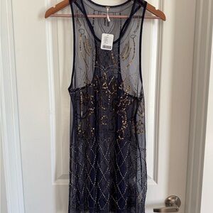 NWT Free People Verona Navy Blue Slip Dress - Large